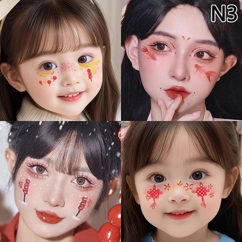 

Красные наклейки для татуировок в китайском стиле, временные наклейки для татуировок на теле и лице, наклейка на китайский год