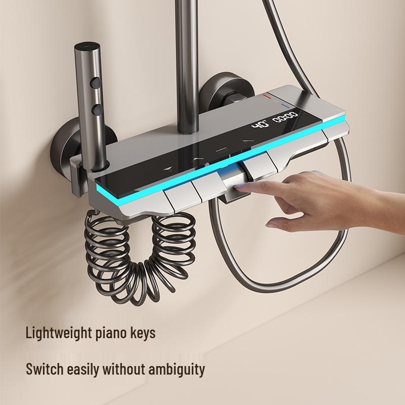 Oryginalny termostatyczny zestaw prysznicowy w całości miedziany z wyświetlaczem cyfrowym i funkcją deszczownicy LED