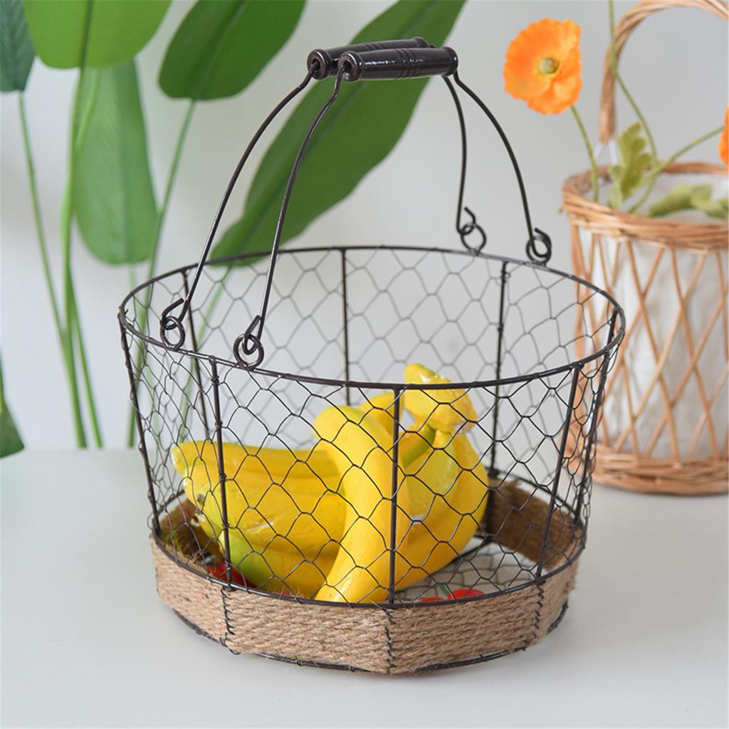 French Country Styles Iron Fruit and Vegetable Basket with Detachable Banana Hanger for Home Decoration Daily Use