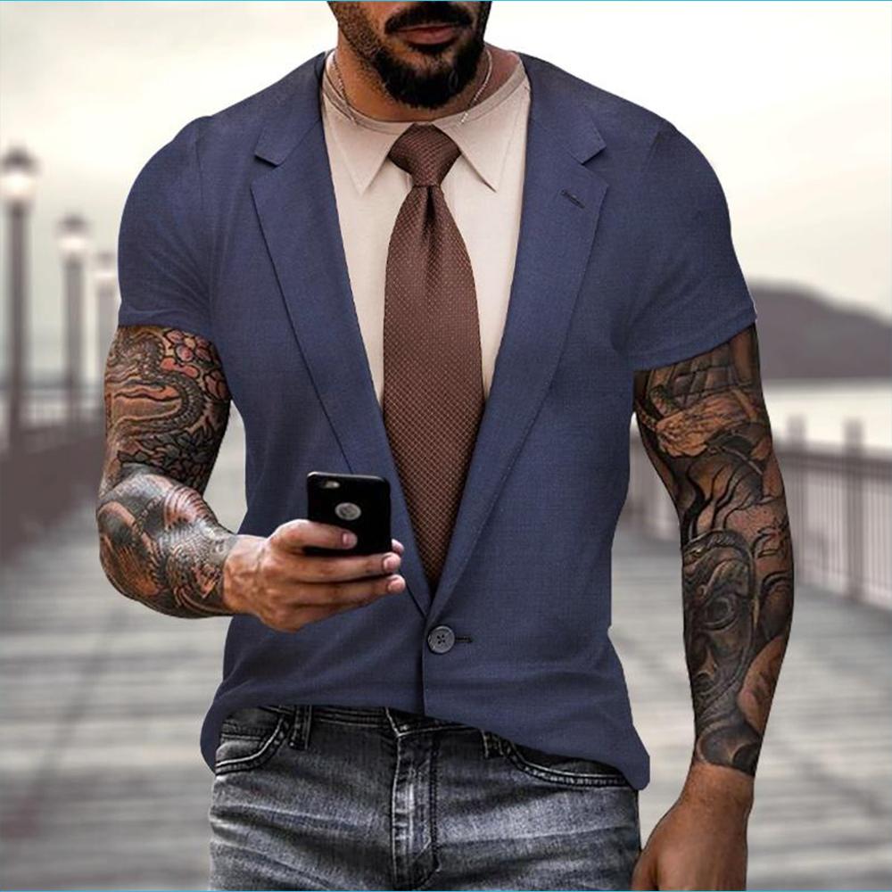 Moda Estiva Divertente T-shirt Finta Completo 3D Uomo Frac a Coda Corta Manica Corta Top Personalizzato Casual Comodo
