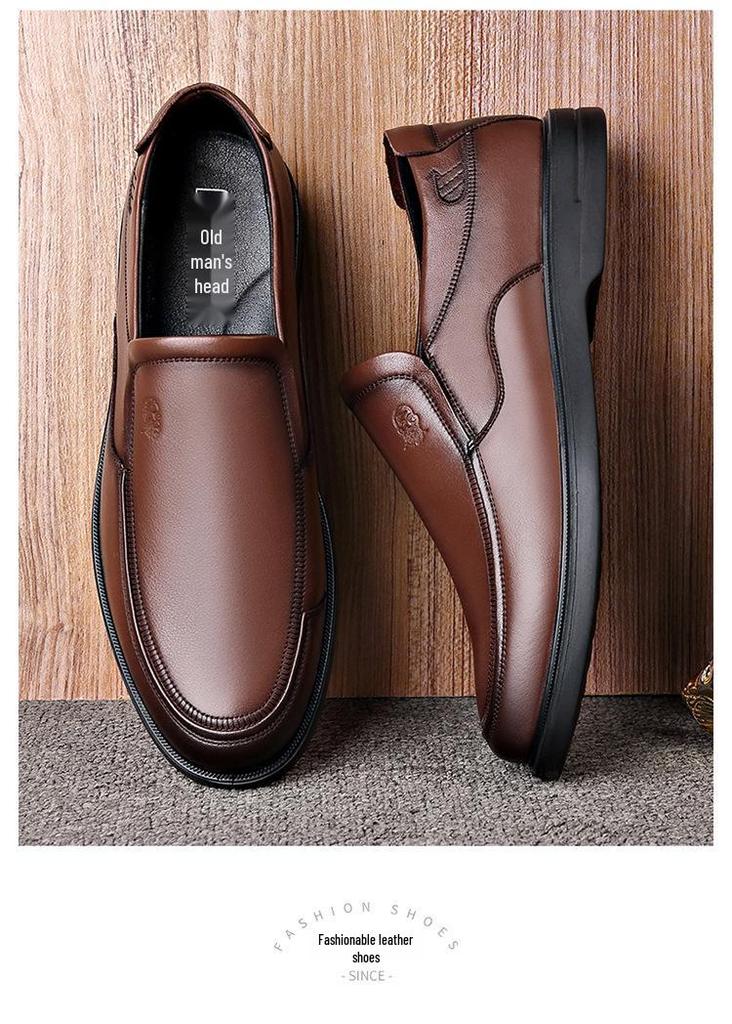 Men's Breathable Genuine Leather Casual Business Shoes - Comfortable, Soft Sole, Four Seasons Style.