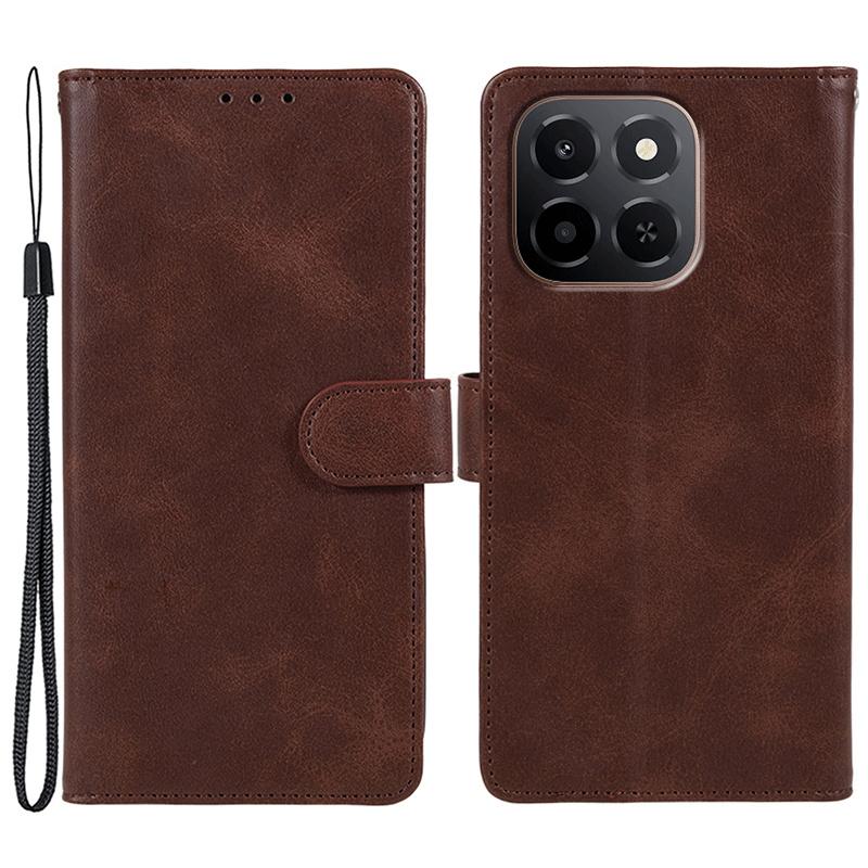 

Для Honor X6c 4G Чехол из ПУ кожи с текстурой теленка, Чехол-кошелек для телефона с ремешком на запястье Brown