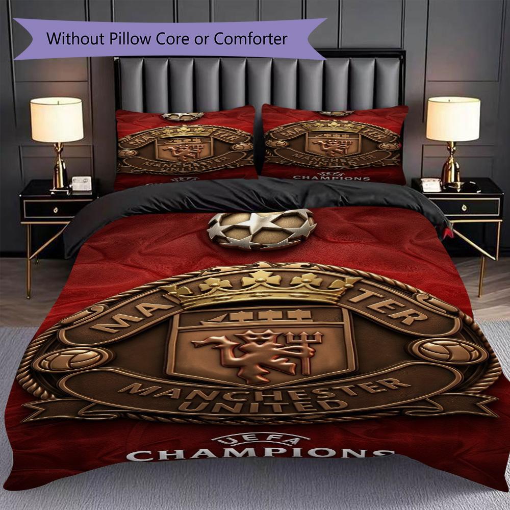 Manchester Emblem Display Bedding (1 * duvet cover + 2 * pillowcase, without core) 2D Flat Bedding set Christmas birthday gift