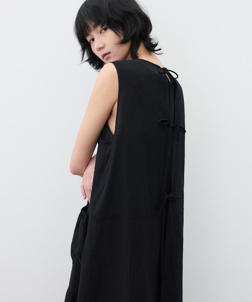 Black Apron Cotton Dress For Women