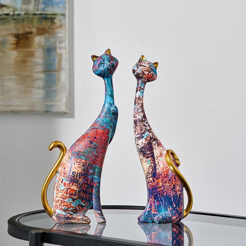 Nordic Kunst Ölgemälde Katze Dekoration Harz Abstrakte Ornamente Figuren Schlafzimmer Desktop Veranda Katze Skulptur Wohnkultur Geschenk