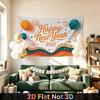 Party Backdrop New Year Fireworks Balloon Orange Flat Festive Teal Multi Layered Celebration Photo Booth Front Door Decor
