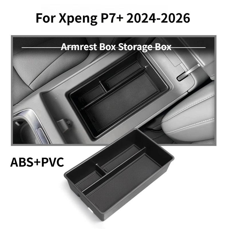 For Xpeng P7+ 2024-2026 Car Central Armrest Storage Box Wireless Charging Silicone Pad Lower Storage Box Tray Auto Accessories