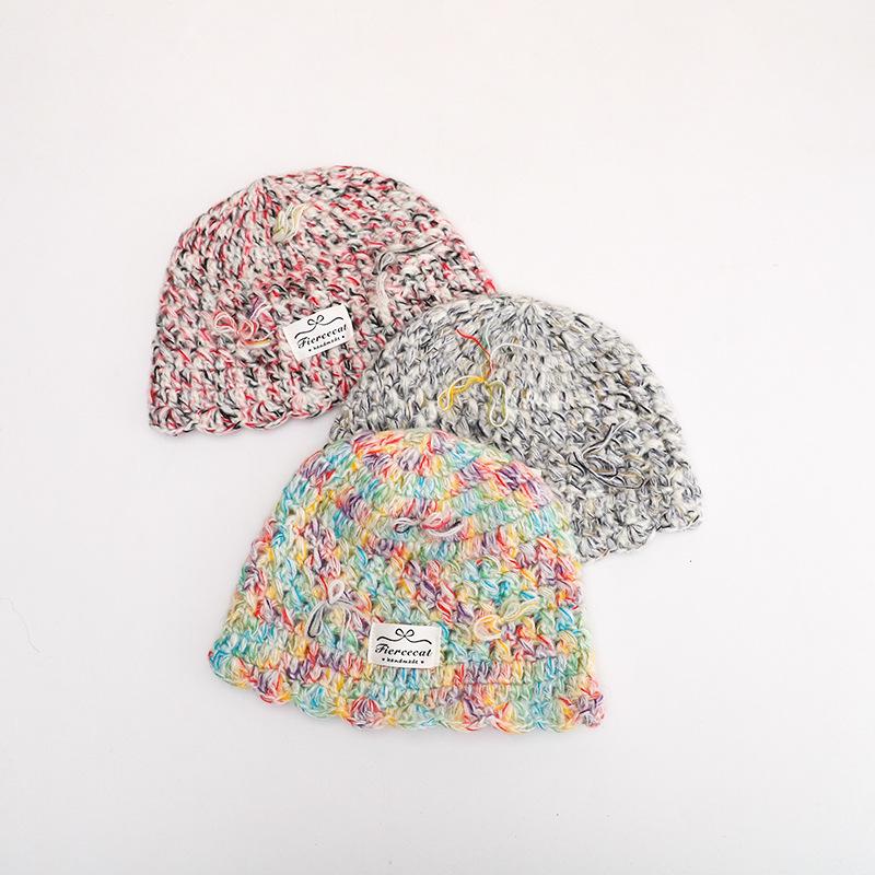Children's Hats Autumn and Winter Colorful Handmade Girls' Knitted Wool Pullover Hats Baby Baotou Hats Windproof Ear Protection Hats