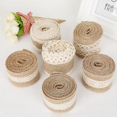 2M/Rull Naturlig Jute Säckväv Band Hessian Spets Jute Garnlina Vintage Rustik Bröllop DIY Dekoration Julfest Tillbehör