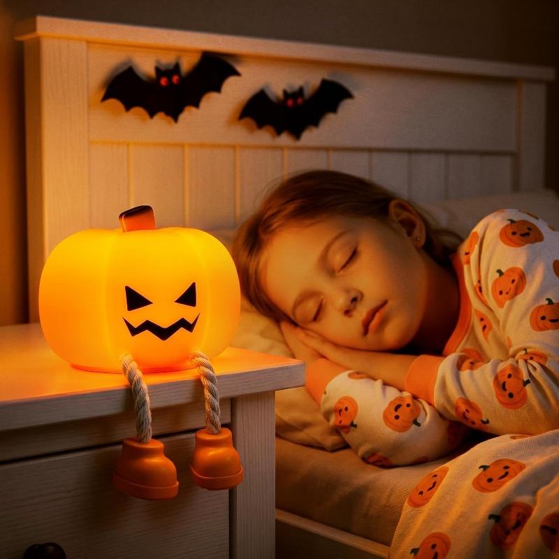 Halloween Pumpkin Night Light Warm Glow Desktop Lamp Fall Festival Ornament for Home Table Holiday Theme Party Atmosphere Decoration Supplies