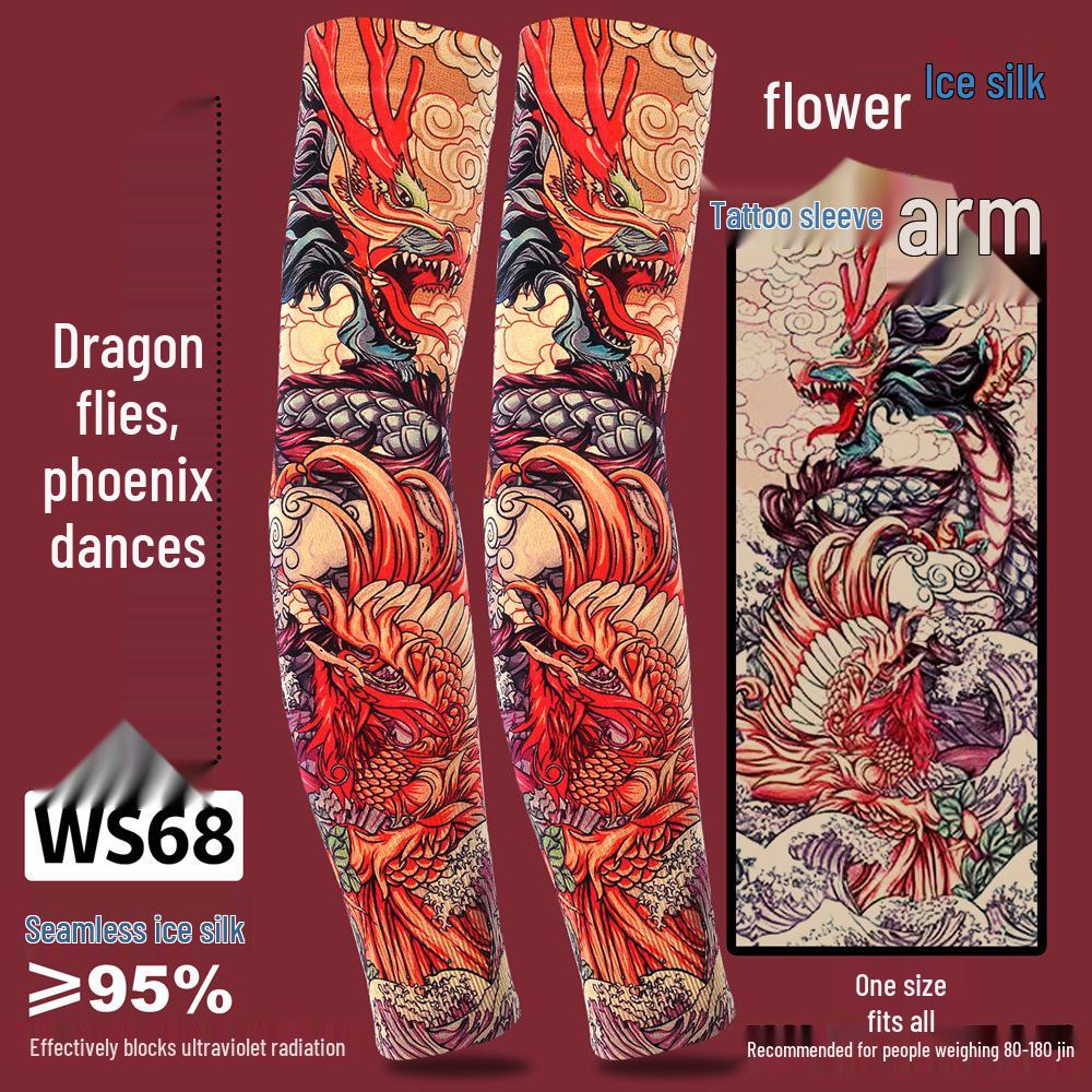 Ice Silk Tattoo Sun Protection Sleeves for Men & Women - Summer Driving, Cycling, Flower Design Arm Shades
