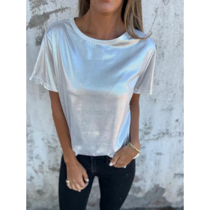 

Жіночі модні повсякденні літні весняні блузки та сорочки з однотонним принтом з короткими рукавами та круглим вирізом XXXL білий