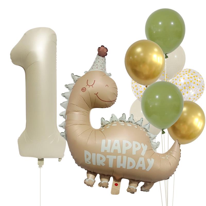 Retro Matte Caramel Dinosaur Balloon Set for Birthday Photo Props