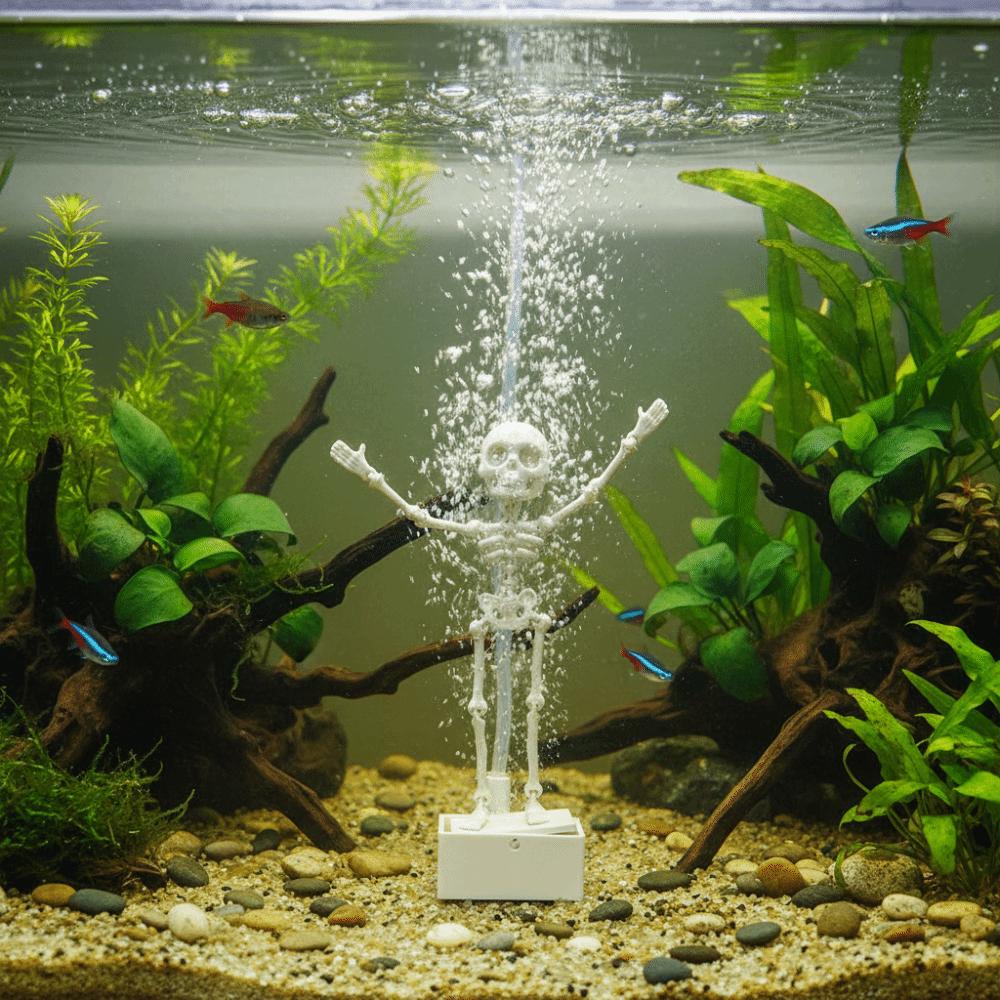 Movable Joints Aquarium Ornament Bubble Driven Glow Dark Fish Tank Decoration 3D Printed Articulated Bone Luminous Skeleton