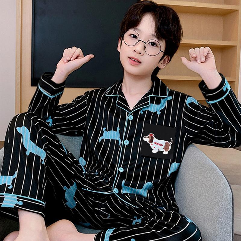 Spring & Autumn Children's Cartoon Cardigan Pajamas for Boys & Girls - Long Sleeve, Loose Fit, S/M/L Sizes