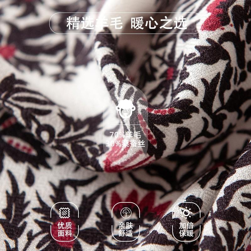 Elegant Silk Wool Scarf Vintage Print Warm Sun Protection Commute Shawl