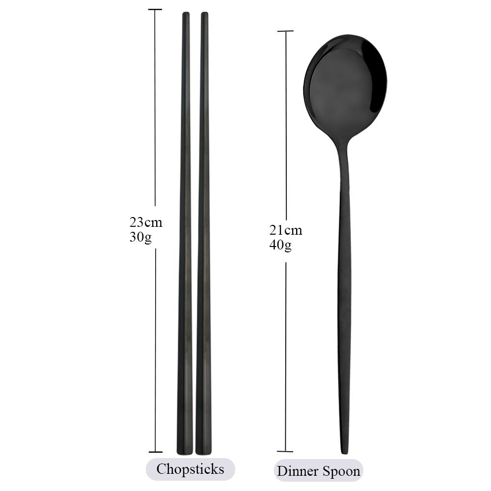 Black Western Spoon 304 Chopsticks Cutlery Set Mirror Stainless Steel Tableware Set Lunch Dinner Portable Travel Dinnerware Set