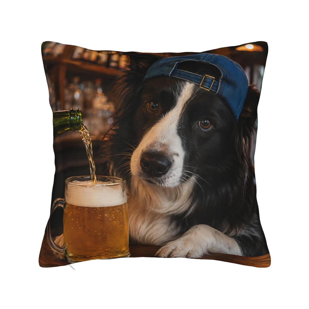 Border Collie Drinking Beer Funny Dog Meme Pillow Covers Printed Cushion Cover Gift Throw Pillow Case Cover Chair Multiple Sizes