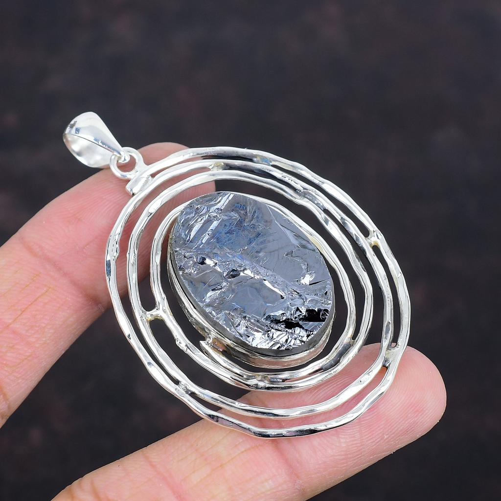Shungite Rough Pendant Natural Gemstone Pendant 925 Sterling Silver Pendant Handmade Jewelry Unique Style Pendant Gifts For Him Boho Pendant