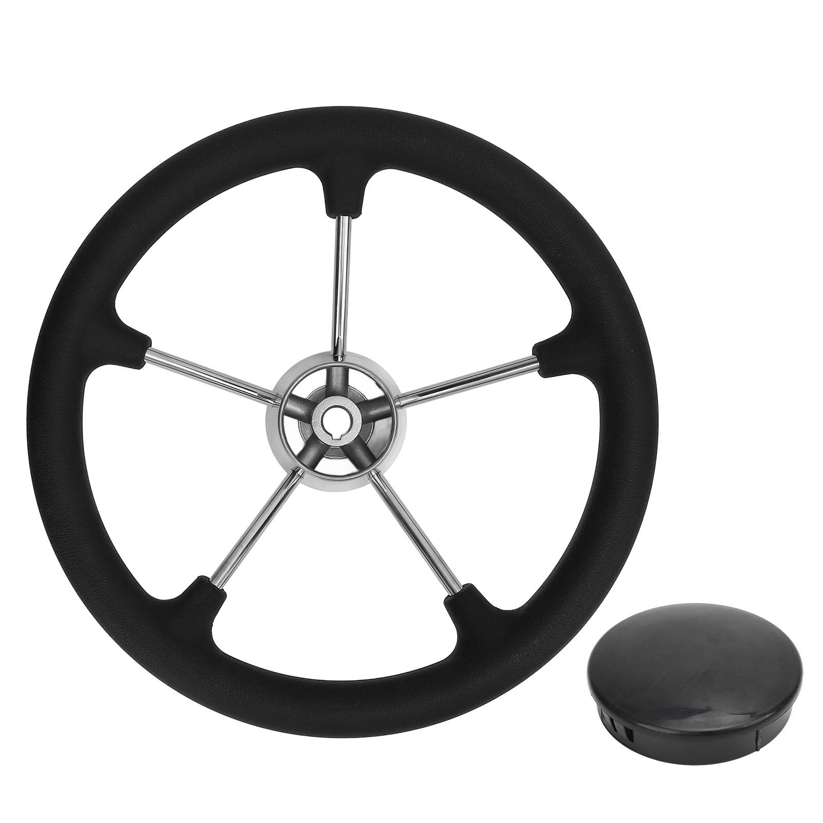 

14-дюймовый руль для лодки из нержавеющей стали 304 с полированной пенопластовой рукояткой, 5 спиц, 25 градусов, дизайн для 3/4 дюйма T