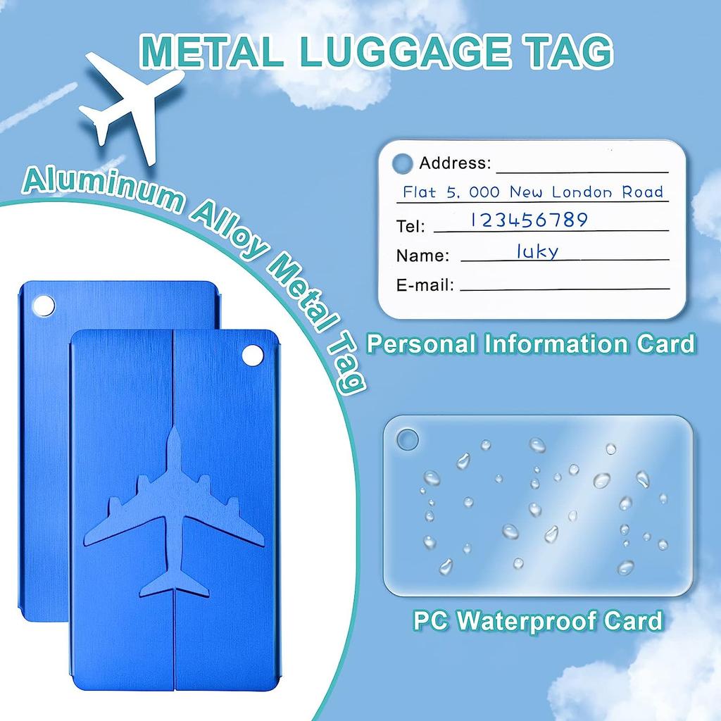 5 Peças de Etiquetas de Bagagem de Avião de Alumínio Amigáveis à TSA Etiquetas de Identificação para Mala de Viagem