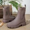 Women's Mid-Calf Rain Boots with Elastic and Thick for Outdoor Commute