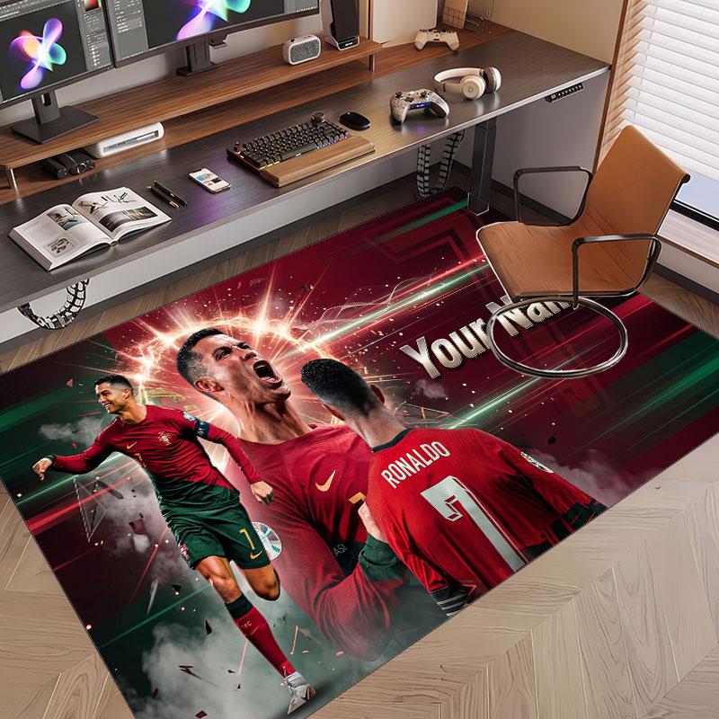Custom Rug Cristiano Ronaldo Pattern Print Name Text Soft Non‑Slip Floor Carpet for Home Indoor Decoration