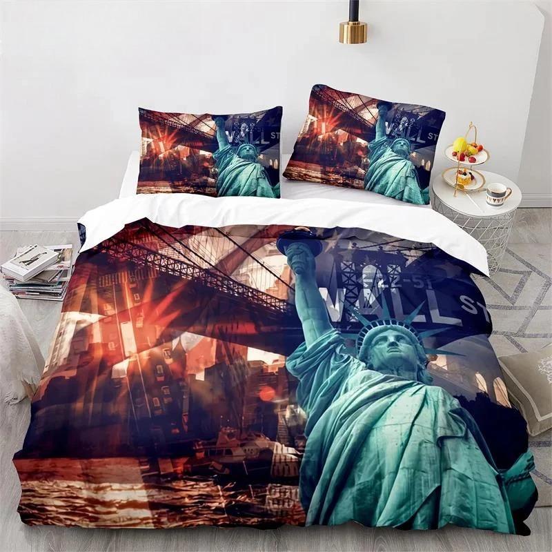 Statue Of Liberty Duvet Cover King Size Microfiber World Famous Building Bedding Set New York Landmark Cityscape Comforter Cover