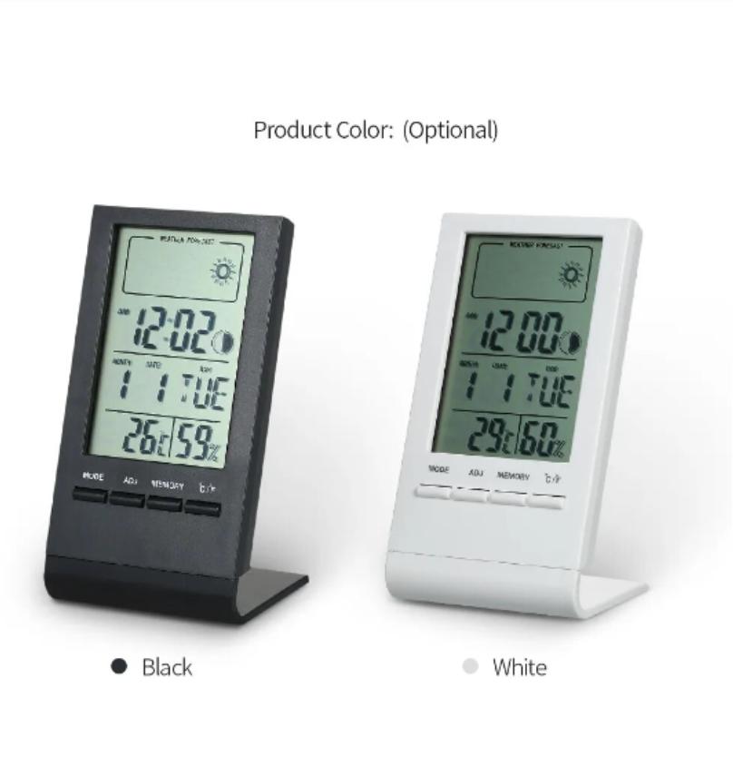 Mini Digital Thermometer Hygrometer Indoor Temperature Humidity Meter Gauge Clock Weather Station Forecast Max Min Value Display