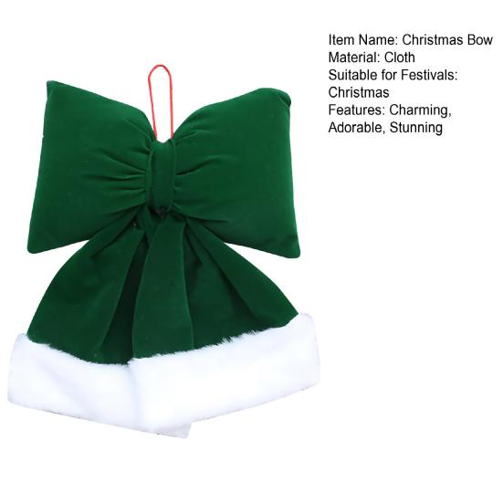 Velvet Christmas Bows Stuffed Plush Xmas Hanging Bows Ornament with Fluffy White Fur Trim for Holiday Tree Garland Fireplace Decoration