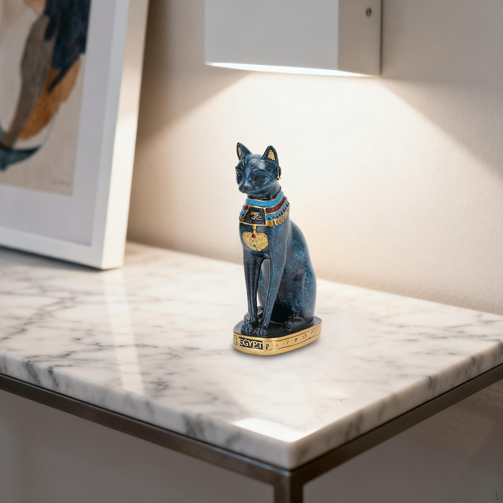 

Egyptian Cat Bastet Statue Ancient Egypt Bast Figurine Animal Sculpture for Living Room Cabinet Bar Blue 13.2cm H
