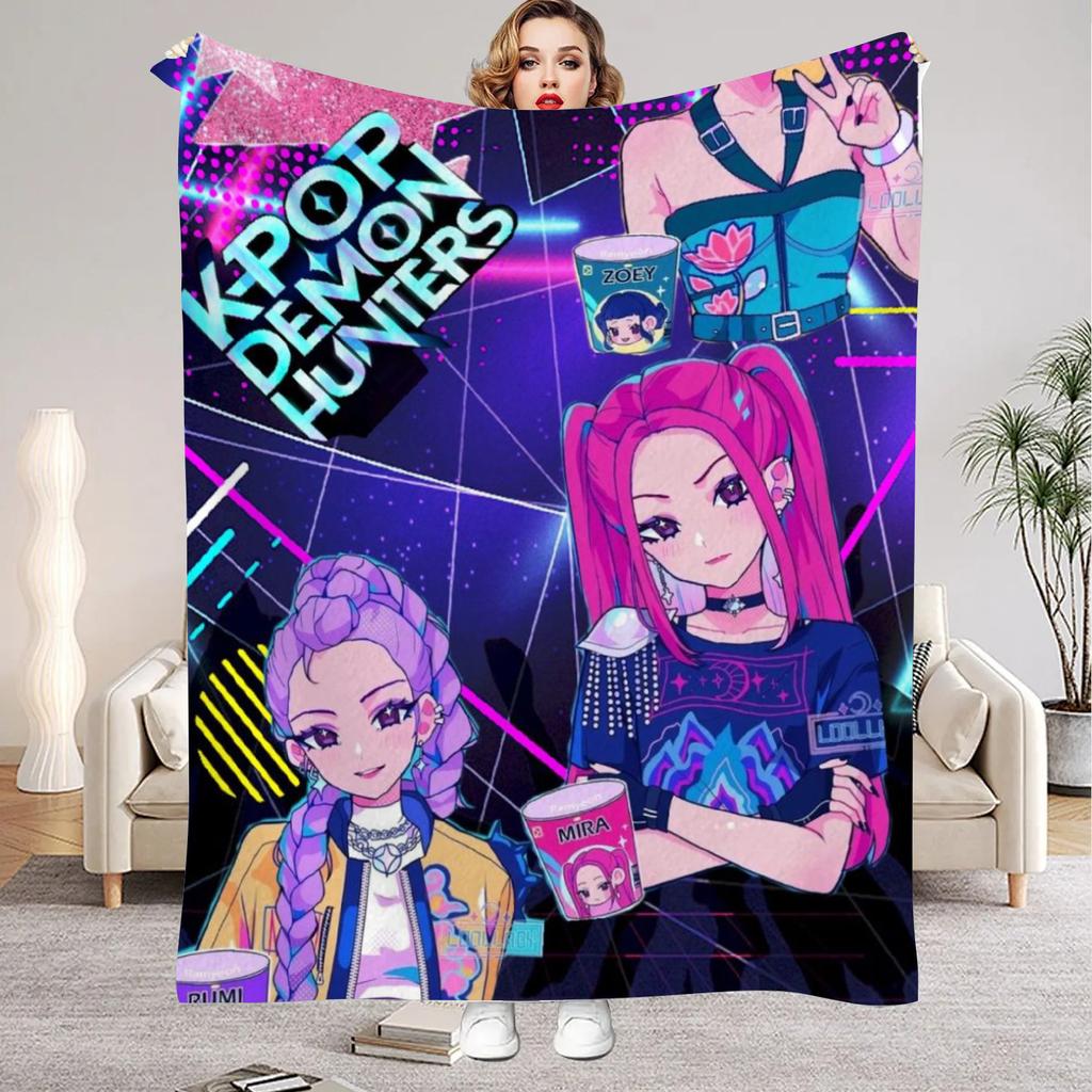 Punk Huntrix Blankets K pop Demon Hunters Zoey Rumi Mira Soft Warm Throw Blanket Kids Living Room Couch Sofa Bed Christmas Gifts
