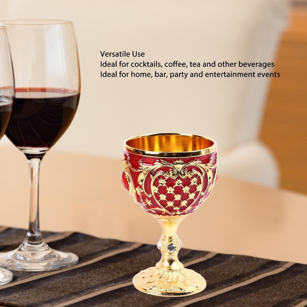 2PCS Embossed Wine Glass Zinc Alloy Drinking Glass Goblets & Chalices Metal Wine Cup Party Use красный