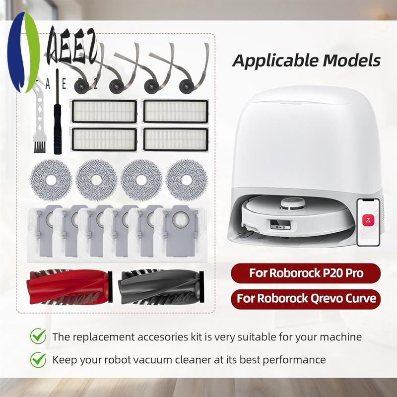 

AEE2-Replacement Part For Roborock Qrevo Curve Edge P20 Pro Vacuum Cleaner Main Side Brush HEPA Filter Mop Pad Dust Bags