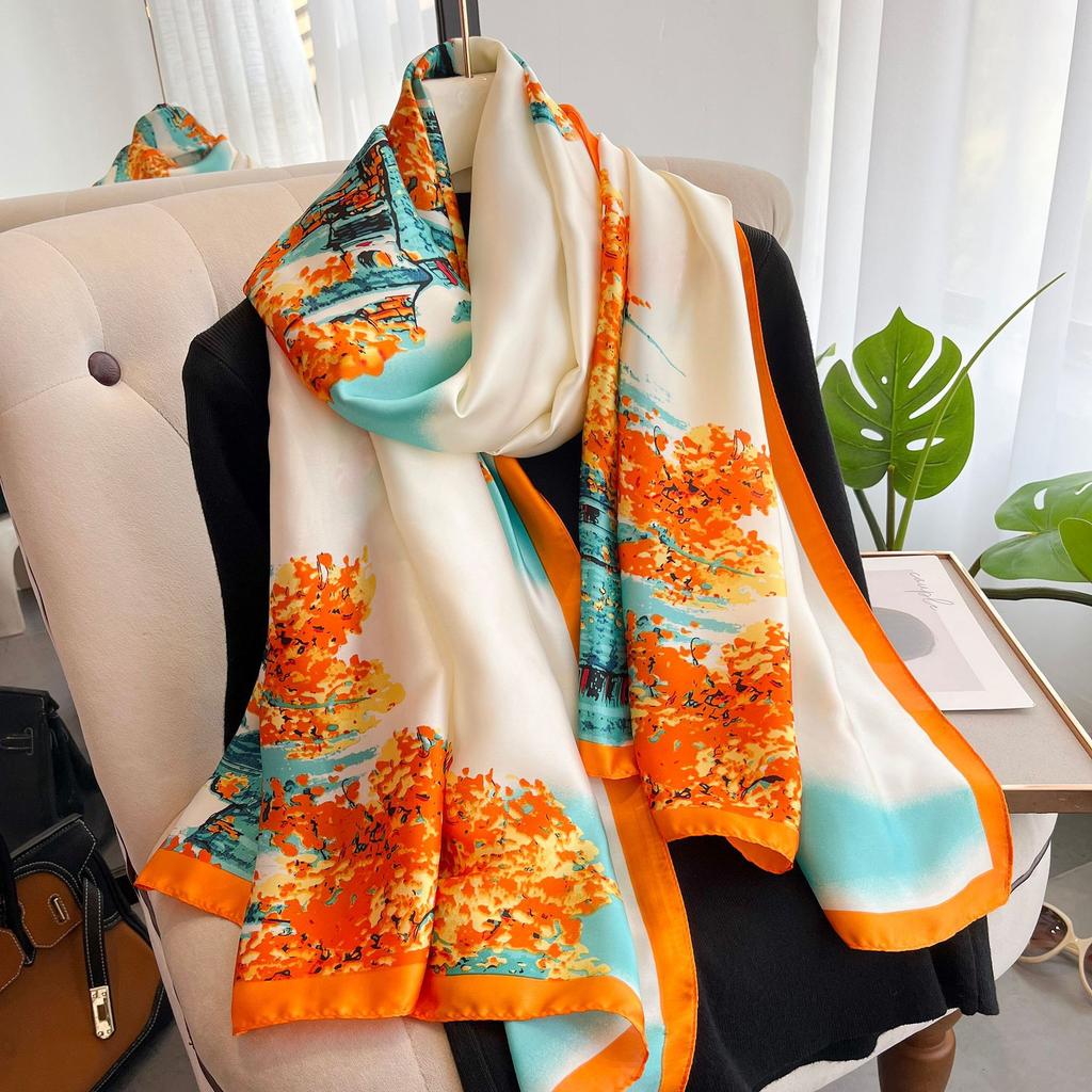 Luxury Brand Silk Scarf Multicolor Sunflower Scarf New Design Print Kerchief Women Neck Shawl Wraps Echarpe 130cm