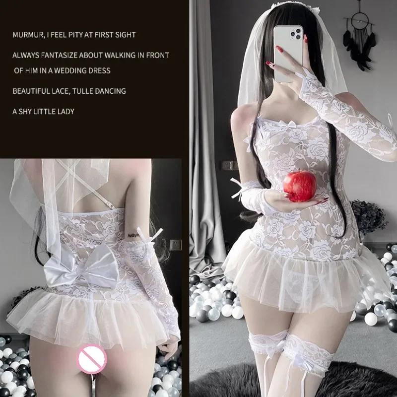 Porno Hochzeit Braut Kostüm Cosplay Uniform Damen Sexy Dessous Durchsichtig Exotische Kostüme Nachthemden Erwachsenen Rollenspiel
