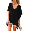 Chiffon Tassel Beach Cover-up: European & American Style with Fur Ball Accents