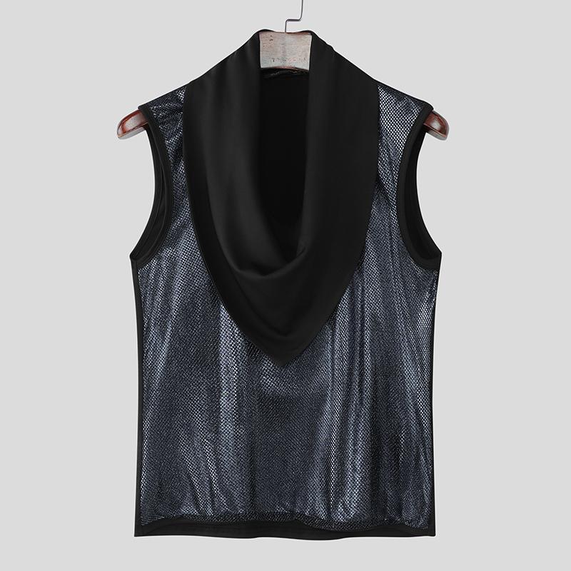 INCERUN Men Swing Collar Sleeveless Glitter Patchwork Casual Party Tank Tops