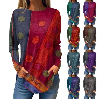 T-Shirts für Damen, Herbst, lässig, langärmelig, Sweatshirt, Retro-Druck, Top, Pullover