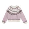 Women's Korean Retro Knit Sweater: Pink Diamond Patchwork Round Neck Jacquard Pullover for Autumn/Winter.