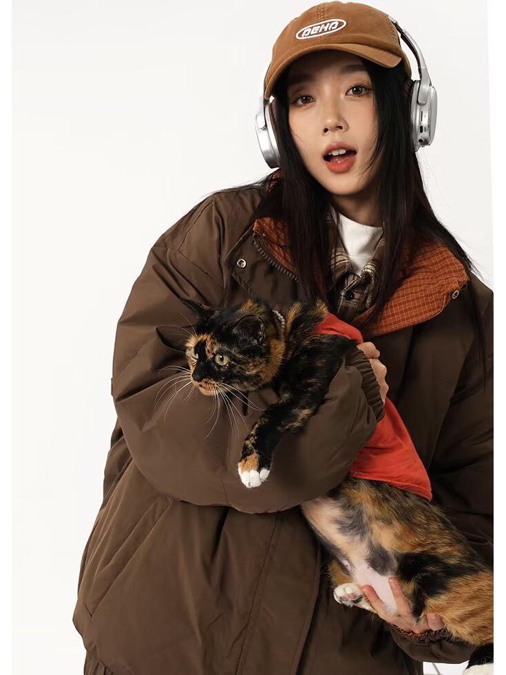Unisex Japanese Retro Reversible Padded Stand Collar Cotton Jacket, Winter Warm, Mallard Green, Loose Fit Workwear Coat.
