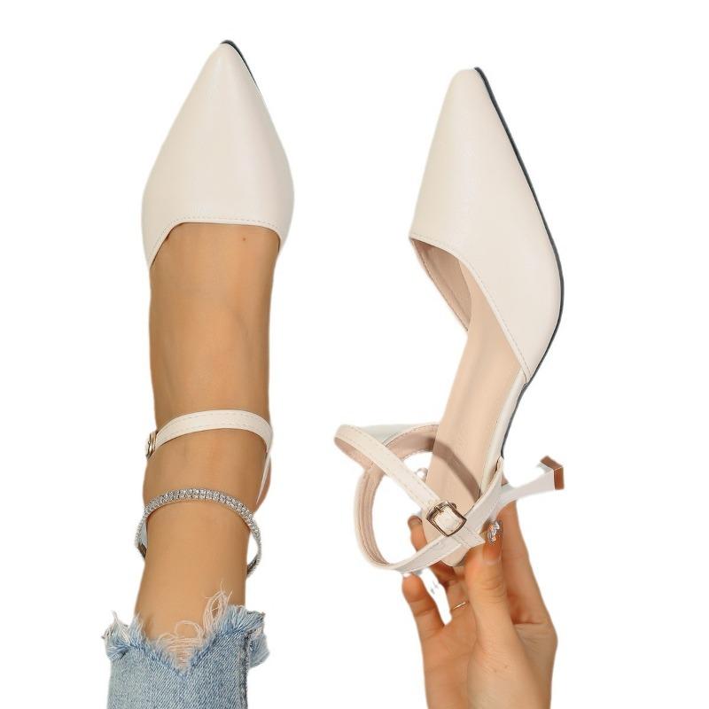 Large size spring and summer new bag head sandals women's shoes empty pointed thin high heels sexy solid color single shoes