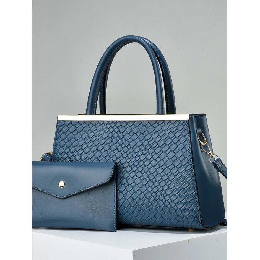 Fashion Simple Large Capacity Handbag Two Set Embossed Texture Simple Yankee Women's Bags Color Crash Shoulder Crossbody Bag