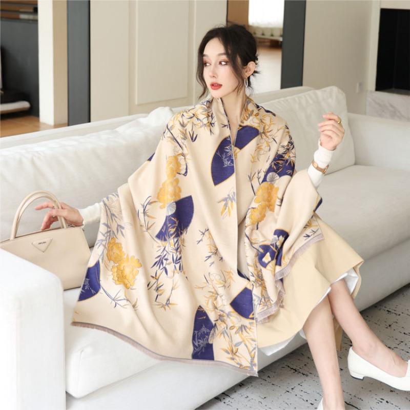 

Новый однотонный и элегантный шарф из имитации кашемира, женская двусторонняя жаккардовая шаль, осенне-зимний длинный утолщенный теплый шарф 190cm