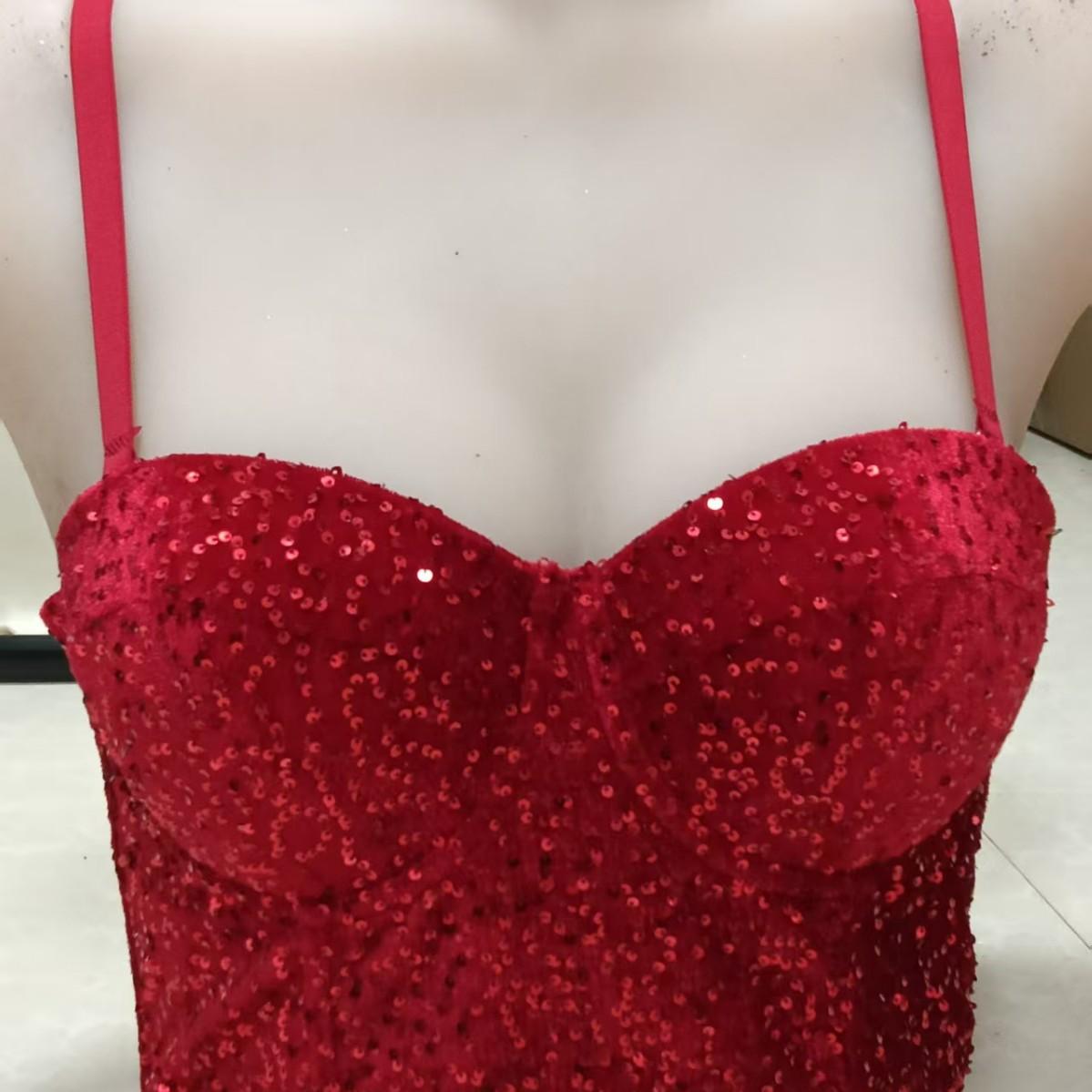 

Body sculpting with sequined corset, fishbone bra with chest pad, can be worn outside DJ sexy bra 40 бордовий