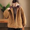Johnature Women Vintage Hooded Button Solid Color Long Sleeve Winter Coats Casual Warm Coats