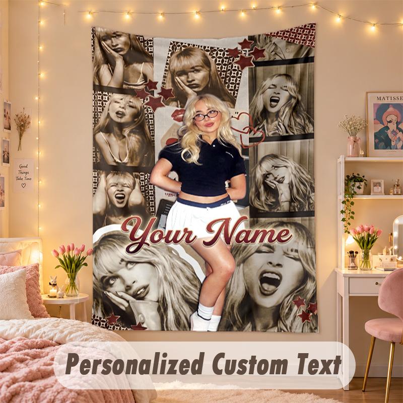 Custom Personalized Tapestry,Sabrina Carpenter Print Custom Name Text Wall Art Hanging for Bedroom