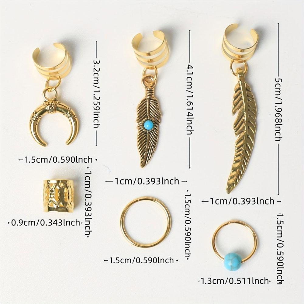 31pcs Turquoise Pendant Dreadlock Hair Beads Feather Hair Braid Rings For Women Hair Jewelry Locks for Braids Hair Accessories