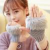 Mittens Fingerless Soft Stretch Gloves Faux Rabbit Hair Gloves Women Girls Winter Warm Gloves Warm Knitted Half-finger Glove