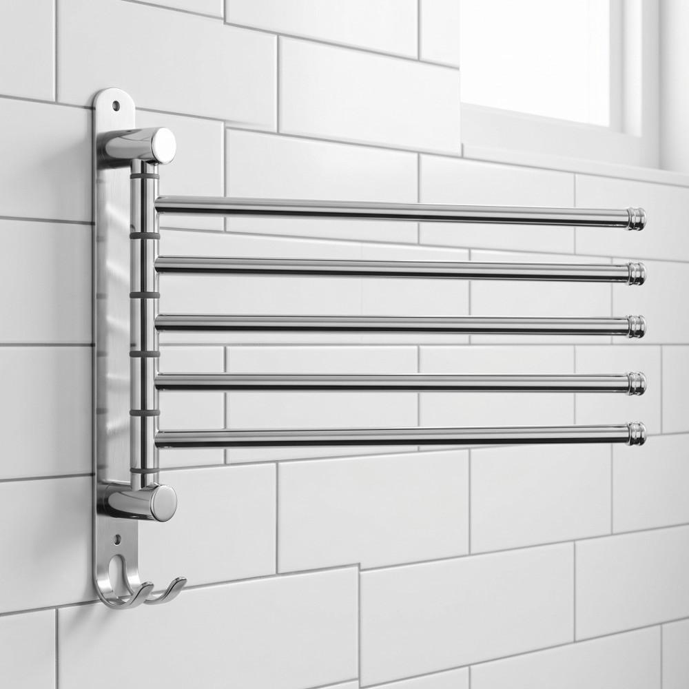 Stainless Steel Rotary Towel Rack Silver Swivel Towel Bar Durable Towel Rack Space Saving